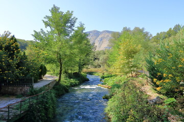 Fototapeta na wymiar the Beautiful Landscape around Blue Eye Water Spring, Syri i Kaltër in Albania