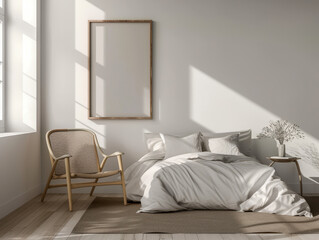 Cozy bedroom corner with natural light, bed, chair, and bedside table.
