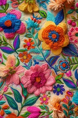 Fototapeta na wymiar colorful embroidered beautiful flowers pattern 