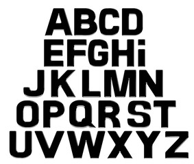 Glossy black metallic font. Inflated alphabet , 3D typeface letters