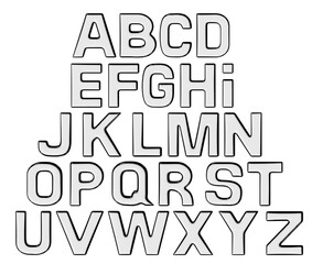 Glossy metallic font. Inflated alphabet , 3D typeface letters