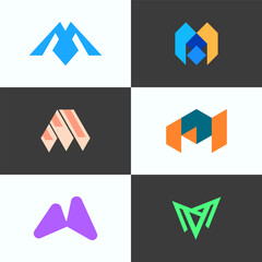 SET ILLUSTRATION LETTER M GEOMETRIC LOGO ICON FLAT COLOR TEMPLATE SIMPLE MINIMALIST ELEMENT DESIGN SIMPLE VECTOR GOOD FOR APPS, BRAND 