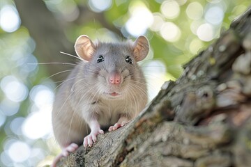 Captured in stunning close up showcases small curious house mouse fascinating example of wildlife right at home with sleek gray fur and bright alert eyes mouse exudes unique charm