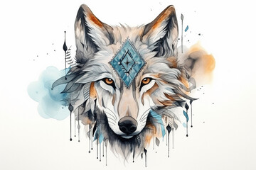 wolf in boho style. tattoo sketch