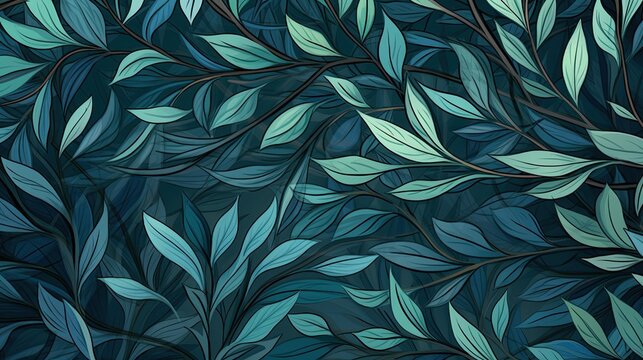 A vintage pattern design,leaves and branches,blue and green, seamless pattern © paisorn
