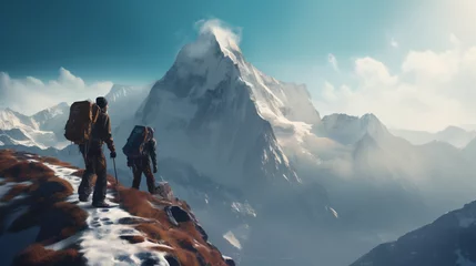 Gordijnen Two men climbing wintery mountains © Ashley