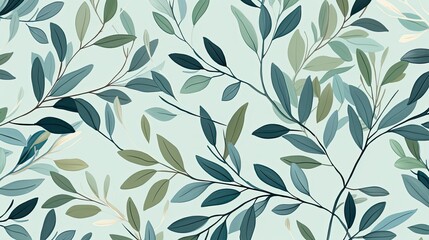 A vintage pattern design,leaves and branches,blue and green, seamless pattern