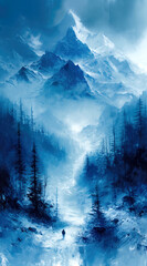 The winter night wandered through the forest under the moon. Creative image. winter hiking concept.