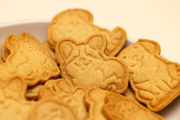 International Dog Biscuit Appreciation Day. shortbread cookies with a dog pattern. copy space