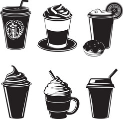 Fast food and Coffee cup icons set vector silhouette 