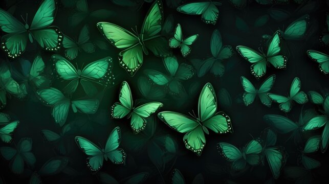 Background with butterflies in Dark Green color.