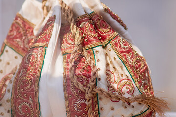 Naklejka premium Bag of the early 19th century with metal and beads decoration