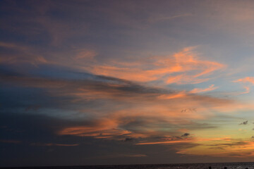 Scenic view of colourful sky during sun setting in Caribbean sea.