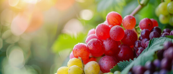 Vibrant close-up of fresh mixed fruit with water droplets and soft lighting.

