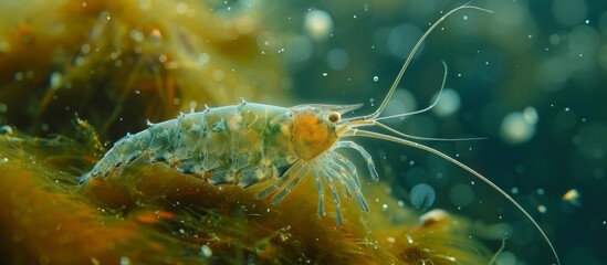 Fascinating shrimp with extraordinarily long tentacles and tail in the ocean depths