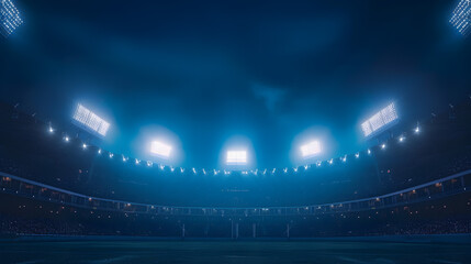 Fototapeta na wymiar Stadium Illuminated by Bright Blue Lights