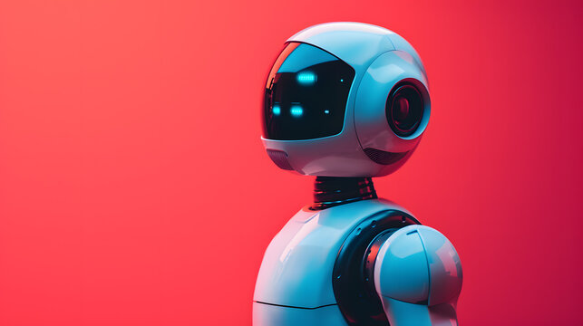 Red Background Robot Standing