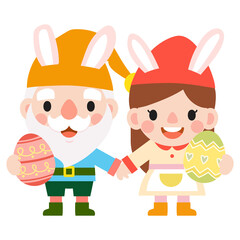 Happy Easter gnomes with bunny rabbit ears, Cute gnomes wearing bunny ears, Easter and spring,