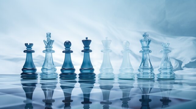  Background with chess pieces in Arctic Blue color