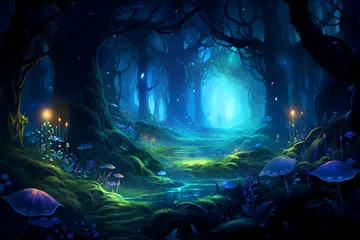Poster Fantasy landscape with dark forest and fog. 3D illustration. © Wazir Design