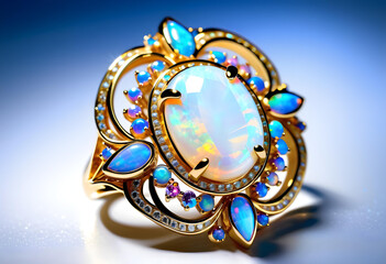 Opal Jewelry, Gemstone, Precious, Colorful, Luxury, Fashion, Accessories, Ring, Glamour, Sparkle, Gem, Elegant, AI Generated
