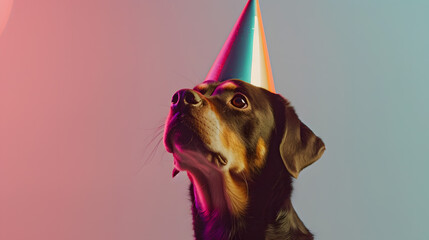 Dog Wearing a Party Hat - obrazy, fototapety, plakaty