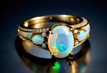 Opal Jewelry, Gemstone, Precious, Colorful, Luxury, Fashion, Accessories, Ring, Glamour, Sparkle, Gem, Elegant, AI Generated