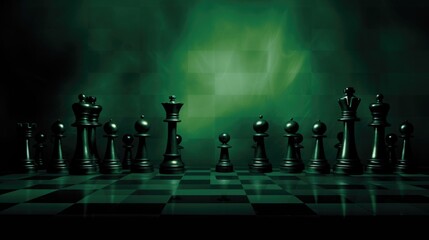  Background with chess pieces in Dark Green color