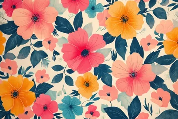 Möbelaufkleber A vibrant, multicolored floral pattern adorning a white background. © nnattalli
