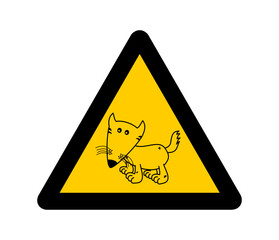 A young yellow wolf with a yellow road sign on a white background - vector