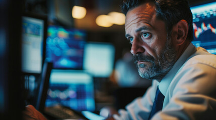 Stock Trader Working at Computer Monitor