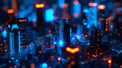 Foto op Plexiglas Futuristic City at Night With Neon Lights © Ilugram