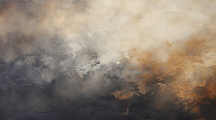 abstract canvas with impasto technique, layering shades of slate and cream, offset by a dark abyss and a flicker of golden light - obrazy, fototapety, plakaty