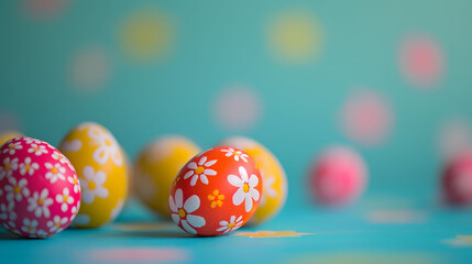 Fototapeta na wymiar Colorful Easter Eggs on Table