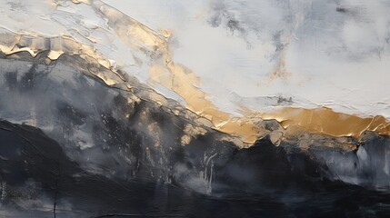 abstract canvas with impasto technique, layering shades of slate and cream, offset by a dark abyss and a flicker of golden light