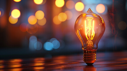 Light Bulb on Wooden Table