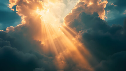 Sunlight Piercing Through Clouds in the Sky