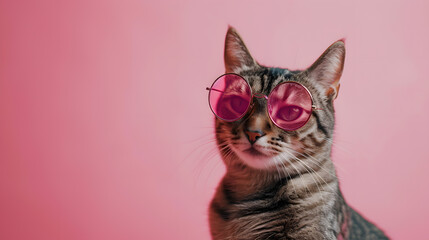 Cat With Pink Glasses on Pink Background