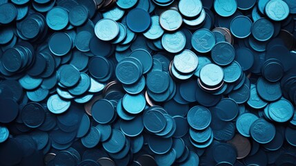 Background with coins is Blue color - obrazy, fototapety, plakaty