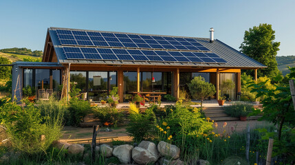 Solar-Powered House With Roof-Mounted Solar Panels