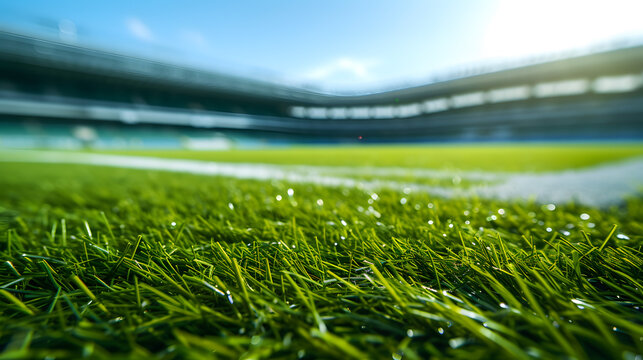 Close-Up of Grass Field With Stadium in Background