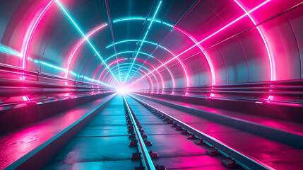 Futuristic Glowing Neon Tunnel With Lines
