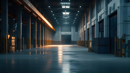Empty Warehouse With Multiple Storage Doors