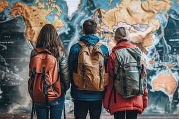 Obraz na płótnie Canvas Group travelers. Travel with backpack. Generative AI