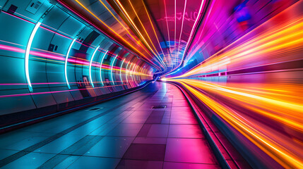 Colorful Light Streaks Through Futuristic Tunnel