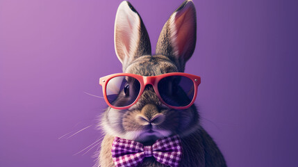 Colorful Rabbit With Bow Tie Wearing Sunglasses