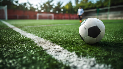 Soccer Ball Positioned on Soccer Field