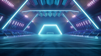 Illuminated Futuristic Soccer Stadium - obrazy, fototapety, plakaty