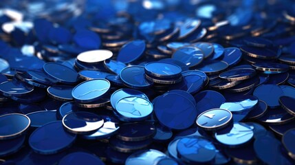 Background with coins is Sapphire color - obrazy, fototapety, plakaty