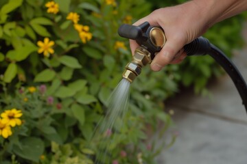 hand turning on outdoor faucet for sprinkler hose